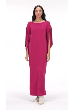 Leem Pink Fringed Sleeve Knit Kaftan Maxi Dress - Image 2 of 5