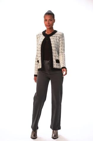 Roman White Textured Boucle Knit Cardigan - Image 2 of 6 Roman White Textured Boucle Knit Cardigan - Image 2 of 6