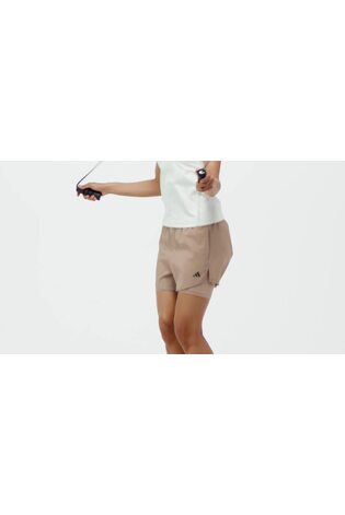 adidas Brown Minimal 2 in1 Shorts - Image 2 of 6 adidas Brown Minimal 2 in1 Shorts - Image 2 of 6