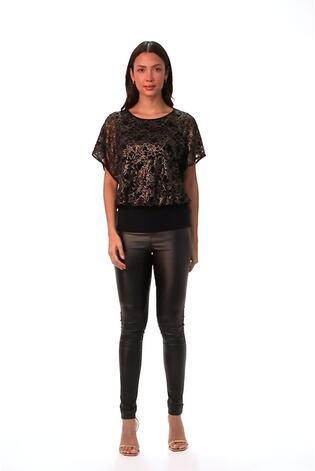 Roman Blue Metallic Lace Bubble Hem Top - Image 2 of 6