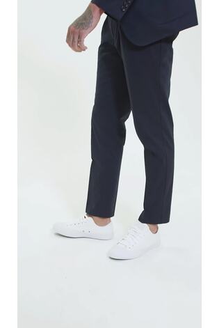 Normaal blauw - Harry Brown Slim Fit Paper Touch Cotton Suit: Smart Trousers - Image 2 of 8