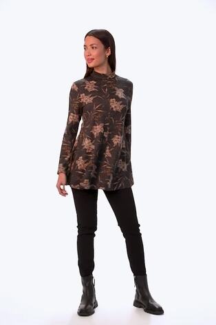 Roman Grey Floral Print High Neck Tunic Top - Image 2 of 6