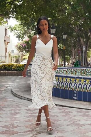 Buy Sosandar Cream Ruffle Hem Wrap Midi Skirt from Next Luxembourg