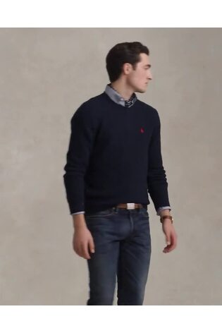 Polo Ralph Lauren Blue Wool Cashmere Cable Knit Crew Neck Jumper - Image 2 of 6
