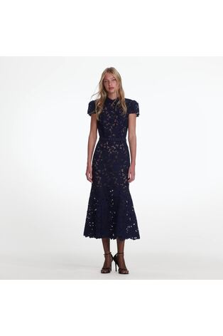 Self-Portrait Navy Guipure Lace Midi Dress - Image 2 of 6