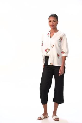 Roman White Floral Embroidered V-Neck Blouse - Image 2 of 6