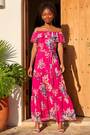 Roman Pink Floral Print Bardot Belted Maxi Dress - Image 2 of 6