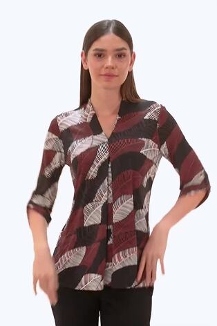 Roman Red Leaf Print V-Neck Stretch Jersey Top - Image 2 of 6