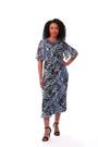 Roman Blue Petite Abstract Print Gathered Midi Dress - Image 2 of 6