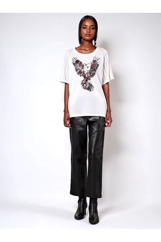 Religion White Oversized Boxy Eagle T-Shirt With Embellished Sleeves - Image 2 of 5