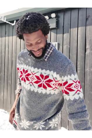 FatFace Shelter Snowflake Fairisle Crew Neck Knitted Jumper - Imagen 2 de 6