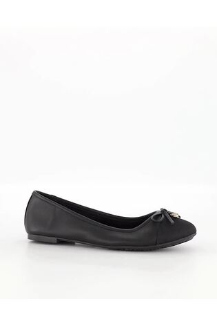 Dune London Black Dark Wide Fit Hallo Charm Trim Leather Ballet Shoes - Image 2 of 6