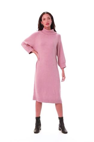 Roman Pink Roll Neck Knitted Midi Jumper Dress - Image 2 of 6
