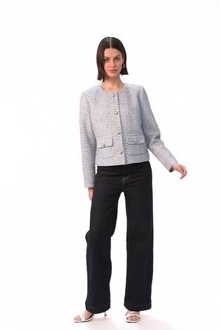 Roman Blue Single Breasted Boucle Jacket - Image 2 of 6
