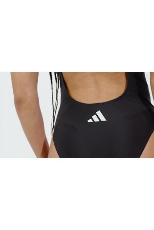 adidas Black 3 Stripe V Back Swimsuit - Image 2 of 7