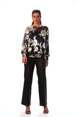 Roman Metallic Foil Floral Print Plisse Shirred Top - Image 2 of 6