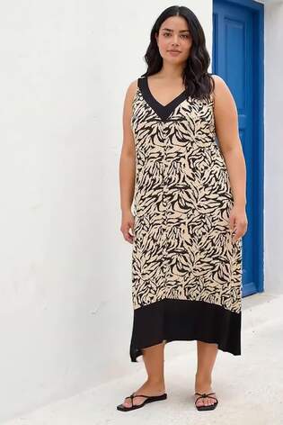 Roman Black Curve Animal Print V-Neck Midi Dress - Image 2 of 5