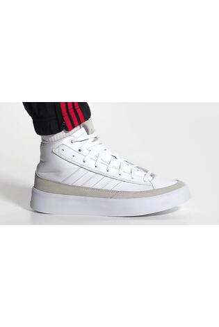 adidas White Znsored HI Prem Leather Trainers - Image 2 of 12