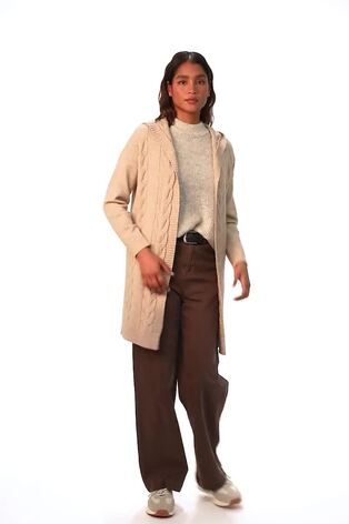 Roman Brown Cable Knit Hooded Cardigan - Image 2 of 6