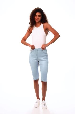 Roman Light Blue Denim Stretch Knee Length Pedal Pusher Jeans - Image 2 of 6