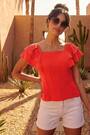 Roman Red Textured Lace Trim Top - Image 2 of 5