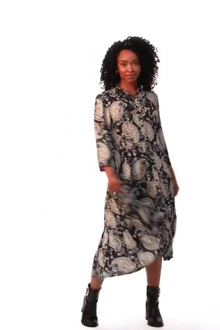 Roman Black Petite Paisley Print Tiered Midi Dress - Image 2 of 6
