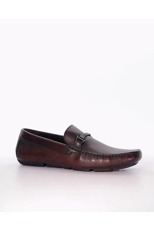 Dune London Brown Wide Fit Beacons Woven Trim Driver Moccasins