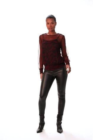Roman Red Abstract Print Plisse Shirred Hem Top - Image 2 of 6