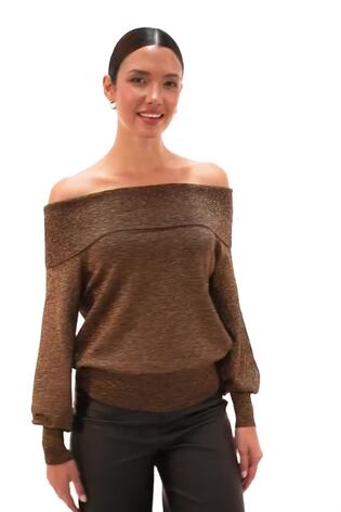 Roman Brown Bardot Shimmer Knit Jumper - Image 2 of 6