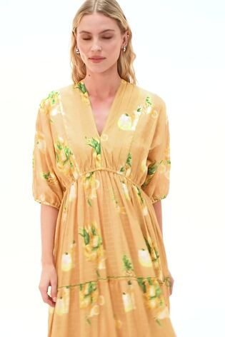 Roman Citrus Print Boho Maxi Dress - Imaginea 2 din 6