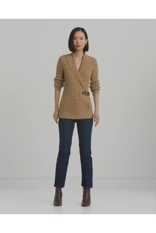 Lauren Ralph Lauren Buckled Cable Knit Cardigan 100% Cotton Jumper - Image 2 of 8