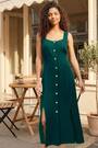 Roman Green Petite Linen Blend Buttoned Midi Dress - Image 2 of 7