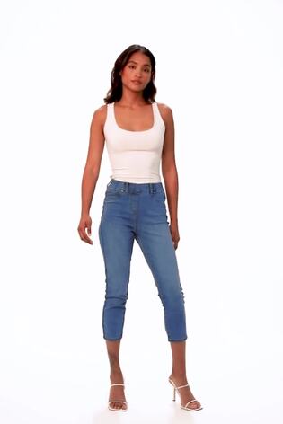 Roman Blue Cropped Stretch Elastic Waist Denim Leggings - Image 2 of 6