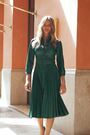 Sosandar Green Belted Faux Leather Pleated Skirt Shirt Dress - Image 2 of 5