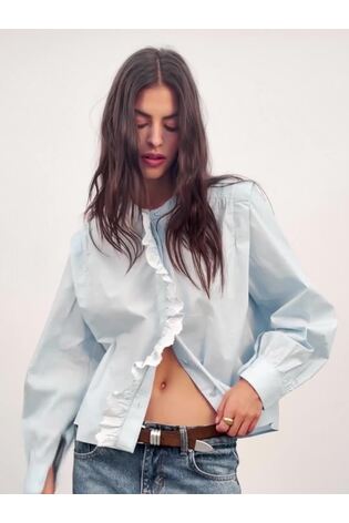 Lace Ruffle Detail Cotton Shirt - Bild 2 von 6