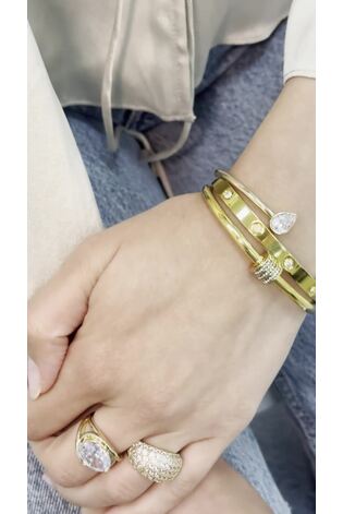 Aela Gold Tone Diamond Simulants CZ Stone Bangle - Image 2 of 4