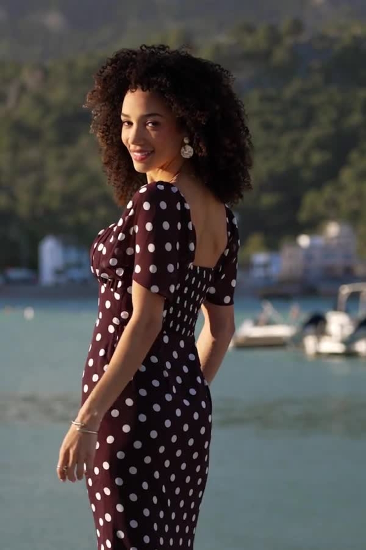 Buy Sosandar Brown Spot Print Chiffon Frill Hem Midaxi Dress from