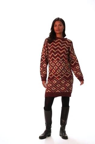 Roman Red Geometric Print Jacquard Knitted Jumper Dress - Image 2 of 6