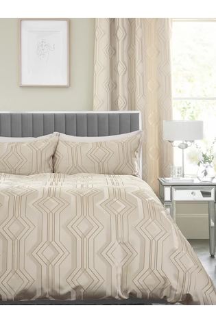 Champagne Geo Jacquard Duvet Cover and Pillowcase Set - Image 2 of 6