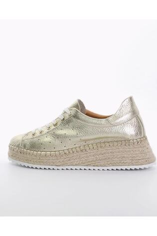 Dune London Gold Explainedd Leather Wedge Lace Up Trainers