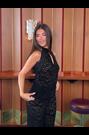 Lipsy X Samie Elishi Black Sheer Lace Embellished Frogging Keyhole Halter Top - Image 2 of 5