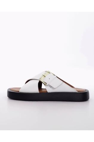 Dune London White Liquorice Buckle Cross Strap Sandals - Image 2 of 6