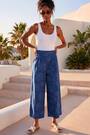Roman Blue Textured Floral Cropped Wide Leg Trousers - Image 2 of 5