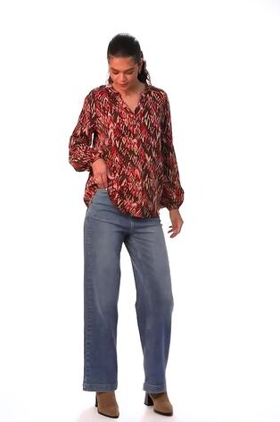 Roman Orange Print V-Neck Cuff Sleeve Top - Image 2 of 6