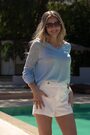 Sosandar Blue Pointelle Sleeve V-Neck Jumper - Image 2 of 6