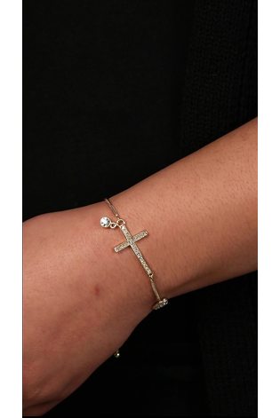 Caramel Jewellery London Gold Tone Pavé Cross Friendship Charm Bracelet - Image 2 of 4