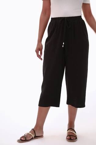 Roman Black Linen Mix Wide Cropped Trousers - Image 2 of 6