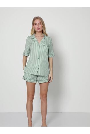 Aruelle Green Muted Stripe Short Pyjamas Set - Image 2 of 5