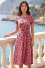 Roman Red Petite Floral Tie Front Stretch Midi Dress - Image 2 of 7