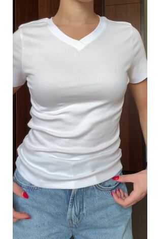 White High Vee Fitted T-Shirt - Image 2 of 3